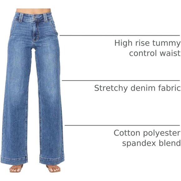 Women’s High Waisted Wide Leg Jeans Cotton Blend Trendy Office Casual - Picture 4 of 7